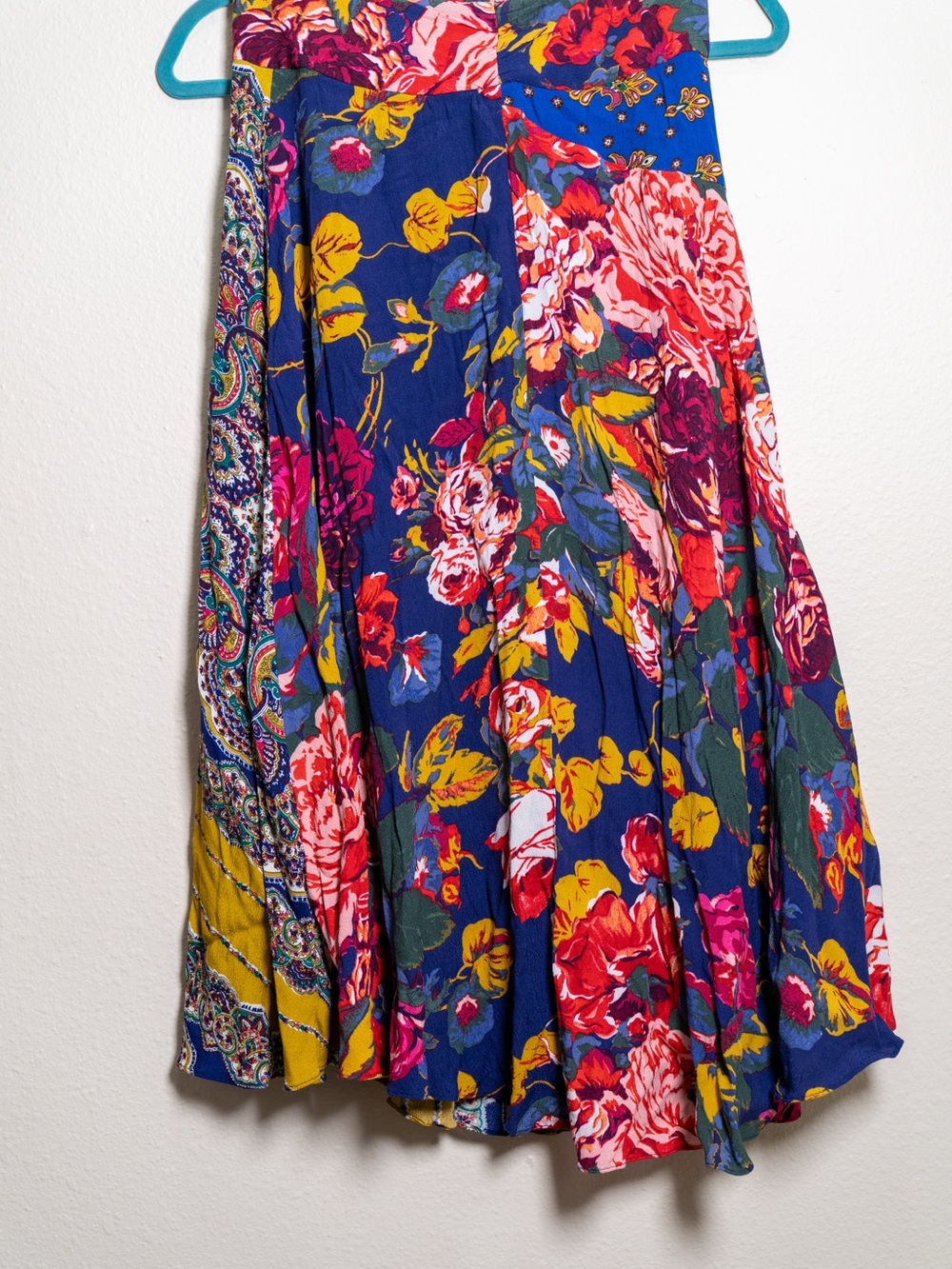 Anthropologie Navy Multicolor Floral Patchwork Skater Skirt